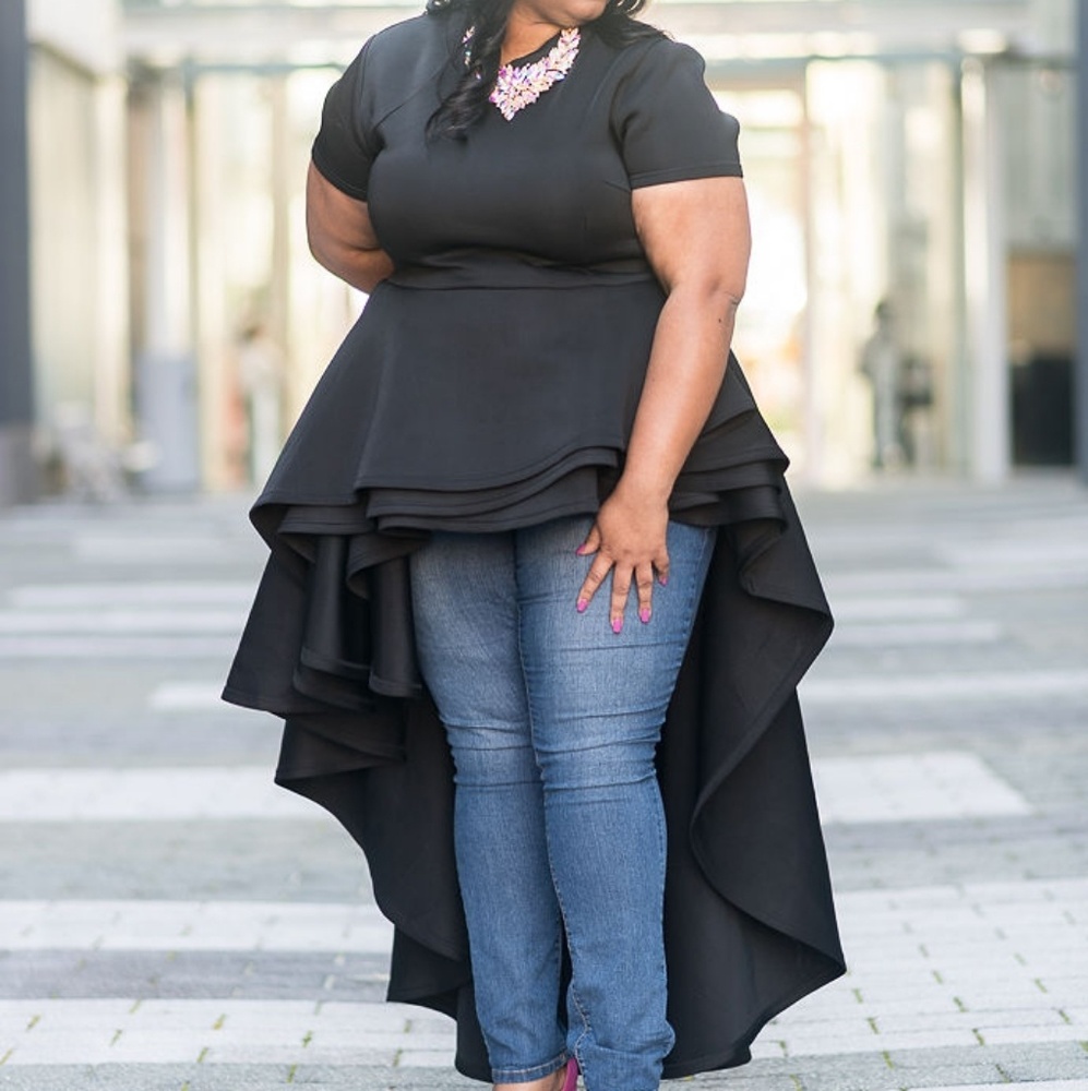 Black peplum high low top (only)